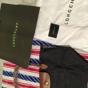 NEW Longchamp Le Pliage black brown medium tote